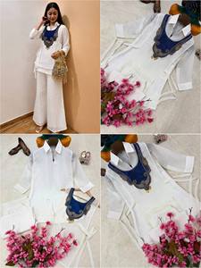 Ensemble Kurta et Palazzo Crusty Silk HENIXA CREATION pour femme, coupe ajustée, style traditionnel indien pakistanais, décontracté, longueur cheville, séchage rapide - Product Image 1