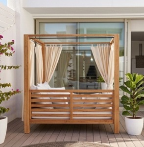 Cama de Día Moderna para Exteriores de Madera de Teca Sólida con Cortinas, Muebles de Lujo para Jardín, Resort o Piscina, Indonesia - Product Image 2