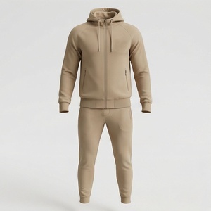 Ensemble de survêtement à capuche pour homme, couleur unie, sweat-shirt et pantalon à fermeture éclair intégrale, tenue décontractée d'automne, 100% coton, poids moyen, coupe classique - Product Image 1