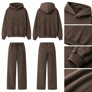 Conjunto de Sudadera Oversize con Lavado Ácido y Pantalones Anchos, Estilo Vintage Unisex, OEM ODM, Ropa Personalizada al por Mayor - Product Image 4
