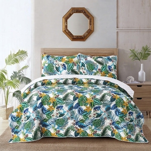 Juego de Cubrecamas Tropicales de 3 Piezas, Diseño Sólido con Pespunte en Diamante, Mezcla de Algodón T-150, Ropa de Cama para Toda Temporada, Uso Doméstico, Estilo Duradero - Product Image 2
