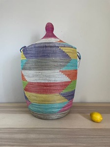 <b>Large</b> mixed-color seagrass <b>basket</b> with lid Handmade <b>Storage</b> <b>Basket</b> Wholesale eco-friendly Made in Vietnam - Product Image 3