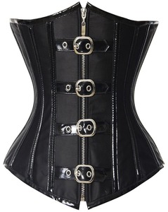 Women's Goth <b>Punk</b> Plus-Size Zipper Leather Lace Corset Shapewear Waist Cinchers Hip Enhancer Satin Fabric Quick Dry Firm Control - Product Image 2
