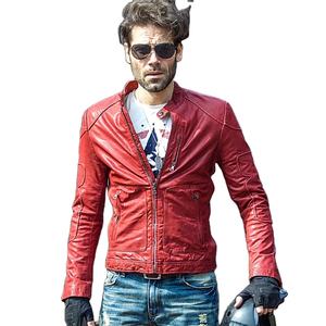 เสื้อแจ็คเก็ตหนังแท้สำหรับผู้ชาย ขี่มอเตอร์ไซค์ ฤดูหนาว กันน้ำ กันลม ทรงเข้ารูป หนังแกะ ปกพับได้ ไซส์ใหญ่ - Product Image 1