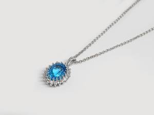 Colgante Ovalado Hecho a Mano con Topacio Azul en Plata de Ley con Topacio Blanco, Joyería Chapada en Oro Antiguo, Regalo para Mujer - Product Image 4