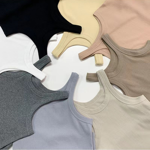 Débardeurs côtelés en gros pour femmes, débardeurs de sport en coton côtelé avec logo brodé personnalisé pour femmes - Product Image 4