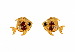 Gold Plated Fish Fine 925 <b>Sterling</b> <b>Silver</b> <b>Stud</b> Earrings Red Clear Zircon Animal Jewelry Gift for Women Party - Product Image 2