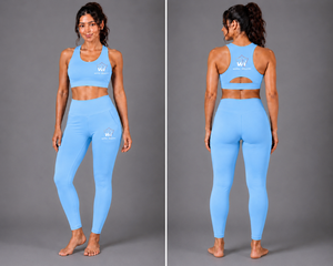 Ensemble de yoga pour femmes, bleu clair, haut court, leggings taille haute, sans couture, 2 pièces, vêtements de sport, couleur unie, respirant - Product Image 2