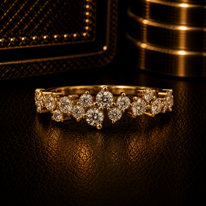 Anillos de moda con diamantes cultivados en laboratorio de corte redondo, anillo de media eternidad, banda de compromiso de oro puro de 14K para mujer, joyería fina para boda - Product Image 1
