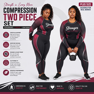 Ensemble de compression 2 pièces pour femme, manches longues, vêtements de sport, rashguard, legging imprimé, tenue de yoga, fitness, ensemble de compression 2 pièces - Product Image 4
