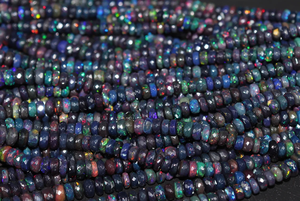 AAA Quality Black Ethiopian <b>Opal</b> Faceted Rondelle Beads 6-8 mm 16 Inches <b>Opal</b> Beads For Jewellery Making - Product Image 3