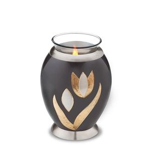 Urna Funeraria Negra con Diseño de Flor Dorada, Pequeño Recipiente para Cenizas, Recuerdo, Urna Metálica para Adultos, Suministros Funerarios, Estilo Europeo - Product Image 1