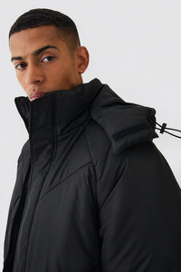 Unisex Plus Size Black Hooded Puffer Jacket Windproof Thick Nylon Winter <b>Coat</b> Casual Zipper Closure Solid Color Quilted Jacket - Product Image 3