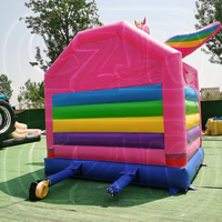 Château Gonflable Commercial Combo Toboggan Aquatique et Trampoline Licorne