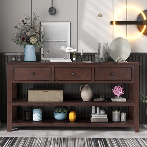 Mesa Consola Moderna de Hierro Marrón Oscuro con 3 Cajones y 2 Estantes Abiertos, Mueble de Almacenamiento para Sala de Estar o Entrada - Product Image 6