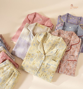 Women's 100% Cotton Floral Printed Long Sleeve Pajama Set Turn-down Collar Full Length Soft <b>Woven</b> Sleepwear Spring Classic Style - Product Image 3
