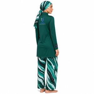 Ensemble burkini modeste personnalisé pour femmes musulmanes, maillot de bain grande taille 2 pièces, imprimé avec logo frontal, antibactérien, séchage rapide, polyester - Product Image 6