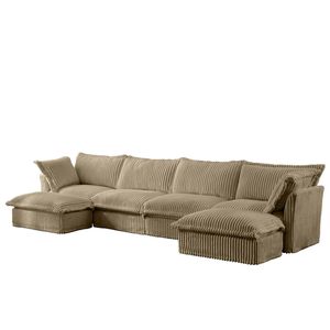 Divano Componibile a U 4 Posti con Rivestimento, Seduta Ampia e Profonda, Bordi Morbidi in Stile Francese e Molteplici Grandi Cuscini - Product Image 5
