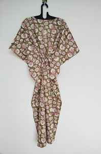 Robe Kaftan en Coton à Imprimé Floral, Faite à la Main, Vintage, Coupe A-Line, Grande Taille, pour la Plage, avec Décoration en Dentelle - Product Image 6