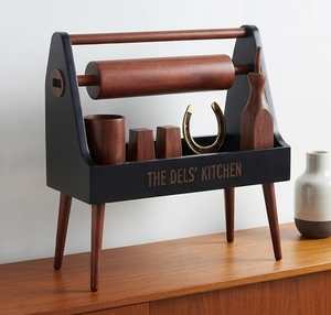 Manufacturer Wood Bar Caddy Hot Sale Acacia Wooden Caddy <b>Black</b> Color Kitchen <b>Utensil</b> Organizer Wood Caddy Supplier - Product Image 4