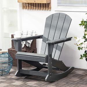 Silla Mecedora Adirondack de HDPE Gris Claro para Todo Clima, Ideal para Patio, Jardín, Césped, Hoguera, Apartamento o Parque - Product Image 2