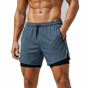 Men's Team Sport Shorts 2 in 1 Compression <b>Layer</b> Zip Pockets Moisture Wicking Custom Team Logo Bulk Wholesale OEM Factory - Product Image 1