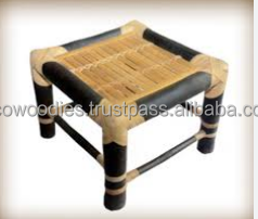 Traditional Handmade Solid Wooden Industrial Bench Vintage Straw Banquette Handcrafted Bone Inlay Console Portable Multi-Purpose - Product Image 3