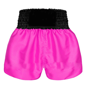 Unisex Pink Satin Mid Waist <b>Shorts</b> with Black <b>Ruched</b> Elastic Waistband Casual Breathable Eco-Friendly Quick Dry Front Logo - Product Image 1