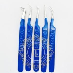 Pinzas de punto de acero inoxidable con purpurina plateada de Color azul de calidad superior, mango de agarre de mariposa sostenible personalizado - Product Image 2