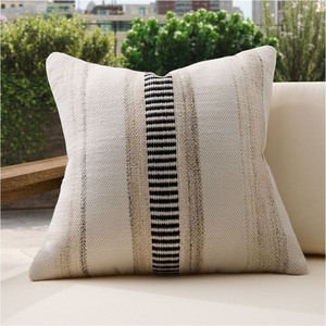 Poly cotton <b>Cushion</b> 18x18 inch <b>Striped</b> Poly Cotton Throw Pillow Square Washable Minimalist Decorative <b>Cushion</b> Envelope Closure - Product Image 2