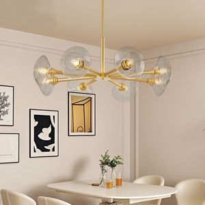 Lustre Sputnik moderne doré à 8 lumières avec abat-jour en verre transparent, style mi-siècle, luminaire suspendu pour salle à manger et salon - Product Image 5