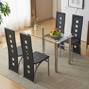 Set da pranzo in vetro temperato nero da 4 pezzi con 4 sedie e gambe cromate - Product Image 5