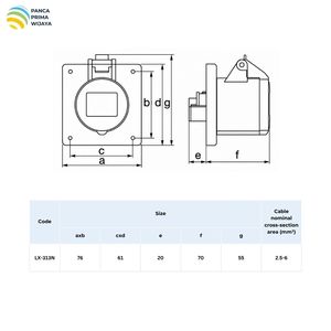 คุณภาพสูง 32A IP44 ซ็อกเก็ตอุตสาหกรรม 2P+E 220-250V 6h ตัวเชื่อมต่อไฟฟ้าแบบติดตั้งบนแผง LX-323N - Product Image 2