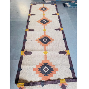 Rustic Boho Colorful Handwoven Wool Jute <b>Runner</b> <b>Rug</b> Southwestern Geometric Tribal Kilim <b>Hallway</b> Custom Size Floor Carpet - Product Image 1
