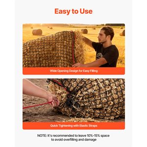 Rete per balle di fieno con design senza nodi per alimentatori animali, 5.91 x 5.91 x 5.91 piedi, fori da 1.65 pollici, materiale PE, riparazione con fascette a zip e ago a navetta - Product Image 6