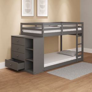 Letto a Castello Singolo/Singolo con Finitura Grigia Gaston, 4 Cassetti e 3 Scomparti per Bambini - Product Image 3