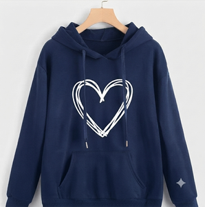 Sudadera con capucha de la mejor calidad para mujer, con estampado de corazones rosa y blanco, hombros caídos, bolsillo canguro, estilo casual, en venta online. - Product Image 3