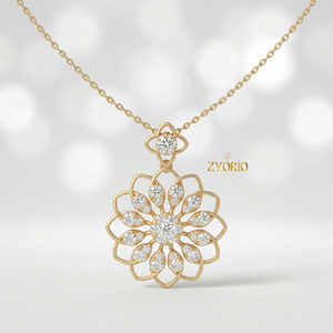 Colgante de Diamantes con Diseño Floral Plateado, Bañado en Oro, Brillante, Elegante, Lujoso y Atemporal para Mujer, Ideal para Compromiso, Boda o Fiesta - Product Image 2