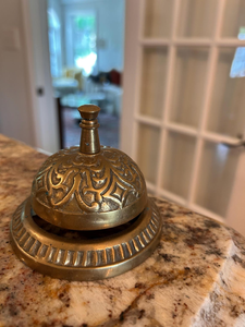 Vintage Ornate <b>Brass</b> Desk <b>Bell</b> Raised Scroll Relief Fluted Base Tap <b>Bell</b> For Cafes Hotels Office and Shops - Product Image 2