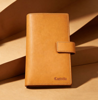 Dompet Panjang Tipis Kulit Sapi Asli Castello, Bahan Kulit Lembut, Penutup Terbuka, Warna Hitam/Cokelat Tua, Poliester, untuk Pria/Unisex