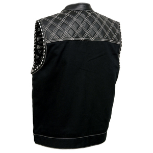Plus Size Men's Moto Vest Patchwork Quilted Denim <b>Waistcoat</b> Stand Collar Zipper Outerwear Custom Design Wholesale Factory - Product Image 6
