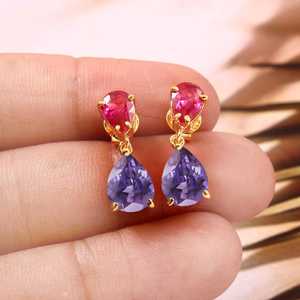 Boucles d'oreilles en taaffeïte et rubis impeccables, clous en argent sterling 925 en forme de poire, bijoux pierre de naissance de septembre, cadeau - Product Image 2