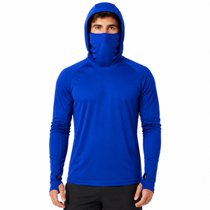 เสื้อฮู้ดดี้ผู้ชายสีพื้น 100% โพลีเอสเตอร์ UPF 50 ป้องกันแสงแดด เสื้อตกปลาประสิทธิภาพสูง ระบายอากาศได้ดี แขนยาว พร้อมหน้ากากปิดหน้า - Product Image 1