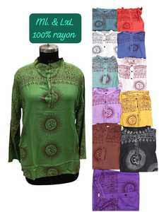 Chemise décontractée à col mandarin pour homme, manches longues, 100 % coton, imprimé batik motif Om, respirante, écologique, infroissable, idéale pour l'été - Product Image 1