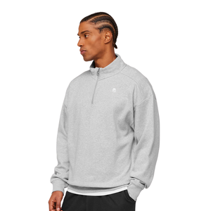 Sweat-shirt à col zippé 1/4 gris clair surdimensionné pour homme, en molleton épais, coupe décontractée, style streetwear - Product Image 3