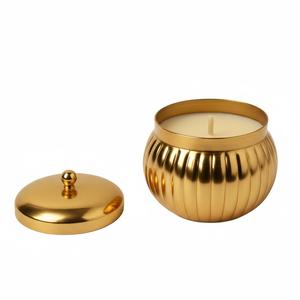 Pot à bougie en métal martelé doré avec couvercle, qualité supérieure, pour décoration intérieure et cadeau, à prix économique - Product Image 4