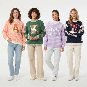 Manufacturer OEM High Quality 100% Cotton Custom <b>Purple</b> Sequined Happy Letter Logo Oversized Mock Neck Sweatshirts Women - Product Image 6
