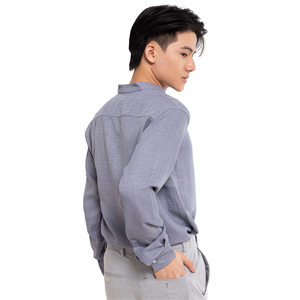 Chemise en lin sur mesure pour homme, saison automne-été, prix compétitif, bleu clair, manches longues, coupe ajustée - Product Image 2