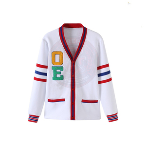 Greek Collection IND Women's White <b>Cardigan</b> Colorful OES Embroidery 100%Cotton Fleece Knitted V-Neck <b>Long</b> Sleeve Regular Fit - Product Image 1