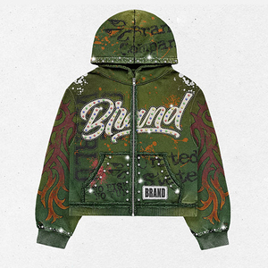 ชุดเซ็ตสตรีทแวร์สปอร์ตแบบโอเวอร์ไซส์ ซิปประดับเพชร ฮู้ดดี้ฟอกสีสไตล์วินเทจ ปักลายเสือดาว ผ้าฟลีซระบายอากาศได้ดี - Product Image 5